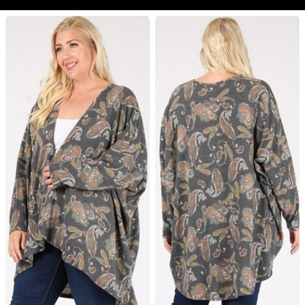 Womens plus Paisley Print open style kimono short
